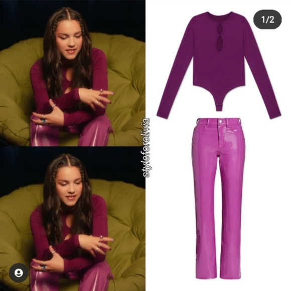 Simon Miller Vegan Patent Leather Straight Leg Pant in Magenta Purple NEW - Picture 9 of 16